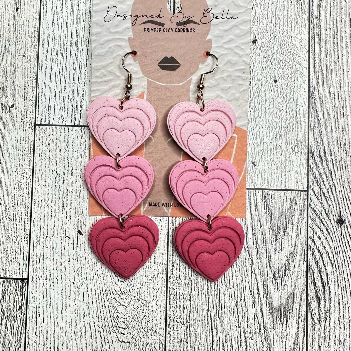 Elegant Pink Ombré Dangle Hearts Valentines gifts for her light pink earrings polymer clay polymer clay