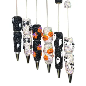 6pc Spooky Vibes 2.0 Fancy Beadable Pens - Halloween Theme Beaded Pen DIY Supplies Mix Colorful Rhinestone Pens