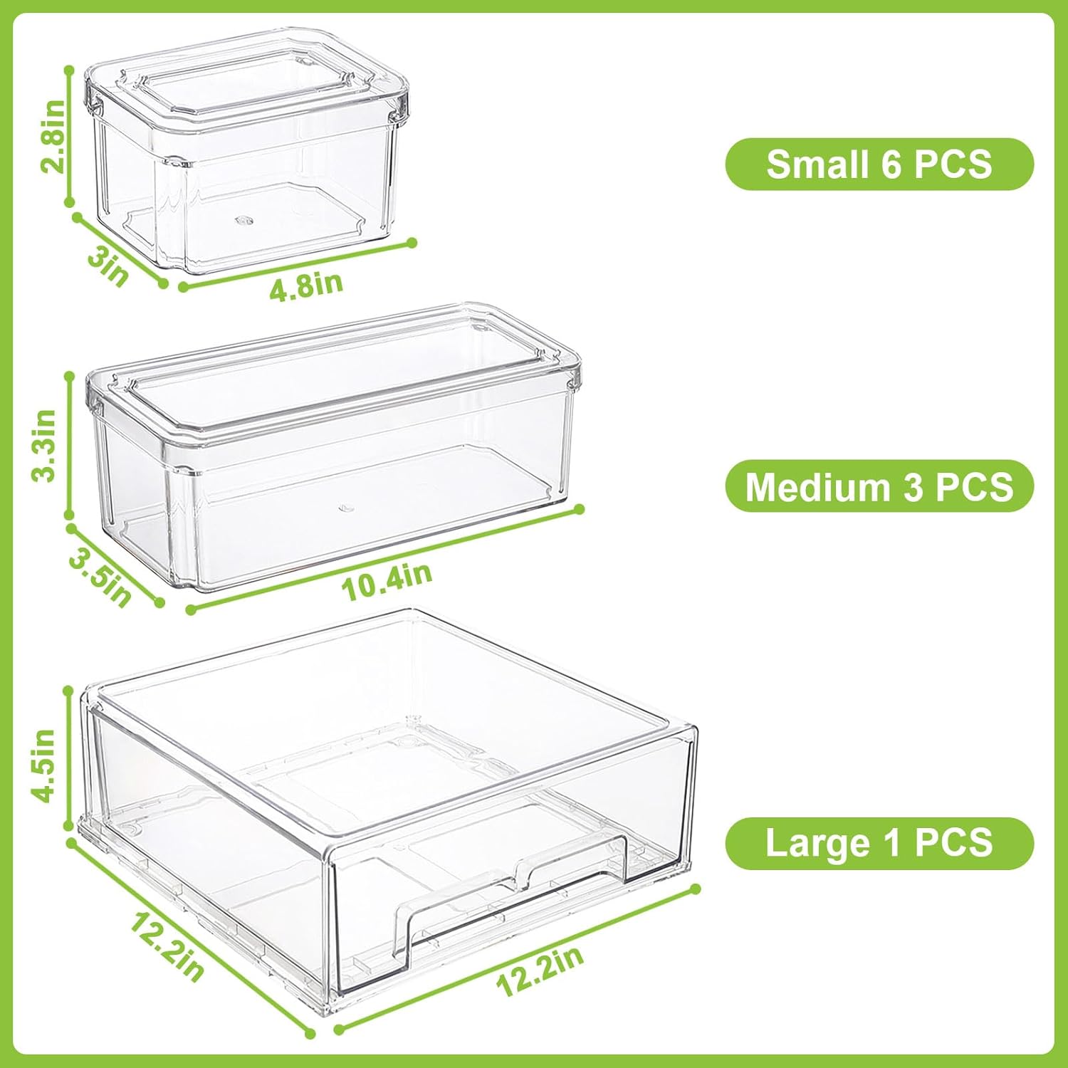 10/14 Pack Fridge Organizer Bins with Lids,With a Pull-out Large Drawer,, BPA-Free Stackable Clear Containers for Food, Drinks, and Food Storage, Ideal for Kitchen Organization 10/14 Pack Fridge Organizer Bins with Lids,With a Pull-out Large Drawer,, BPA-Free Stackable Clear Containers for Food, Drinks, and Food Storage, Ideal for Kitchen Organization