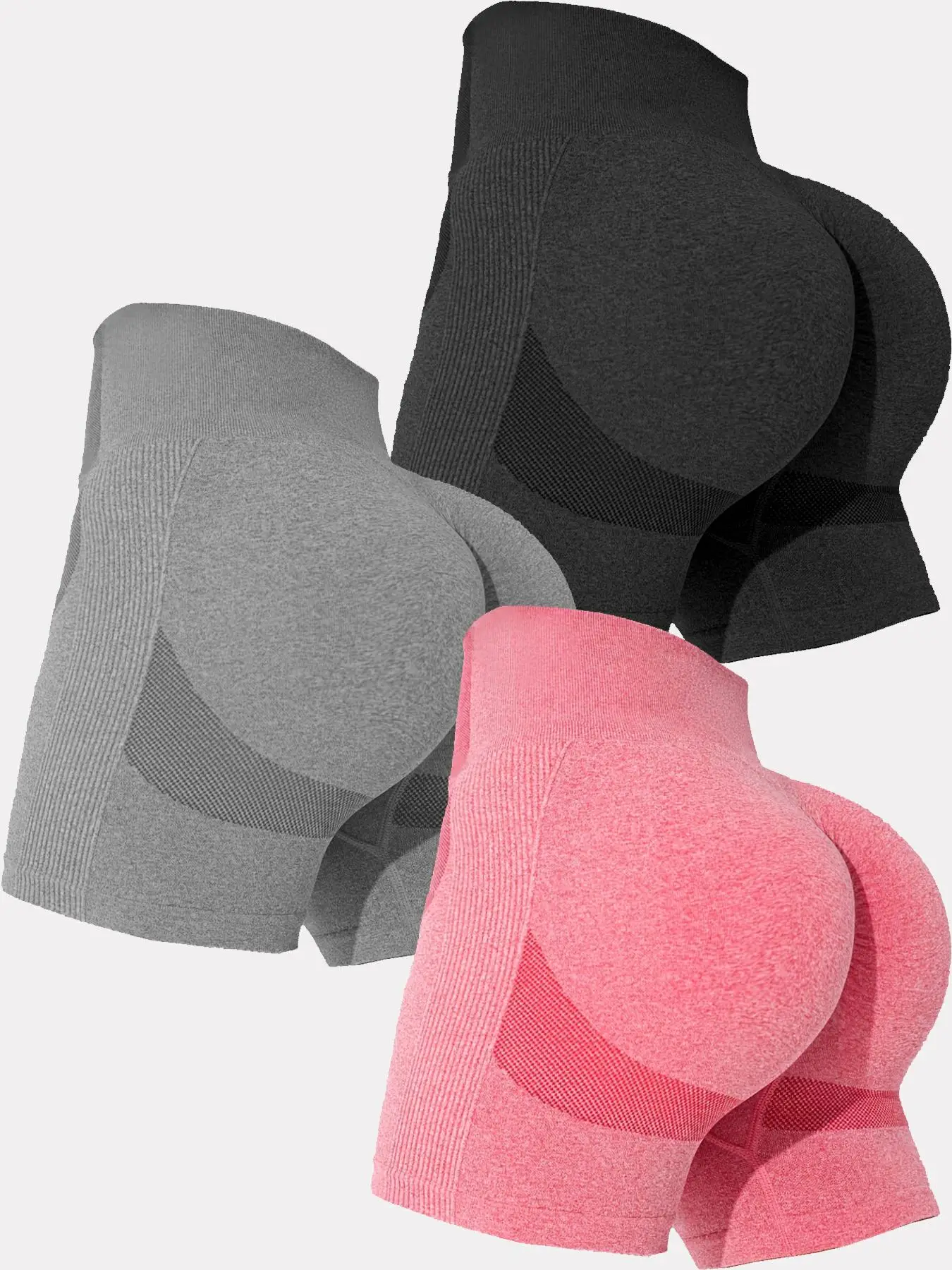 Sporty Women's Plain High Waist Sports Skinny Jacquard Knits Gym Shorts, 1/3/6 Piece Set Tight-Fitting High Stretch Seamless Breathable Comfy Shorts,