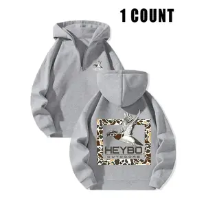 Men's Fall Hooded Half-Zip Sweatshirt, Fashionable Casual Loose-Fitting Graphic Print, Perfect for Daily Wear