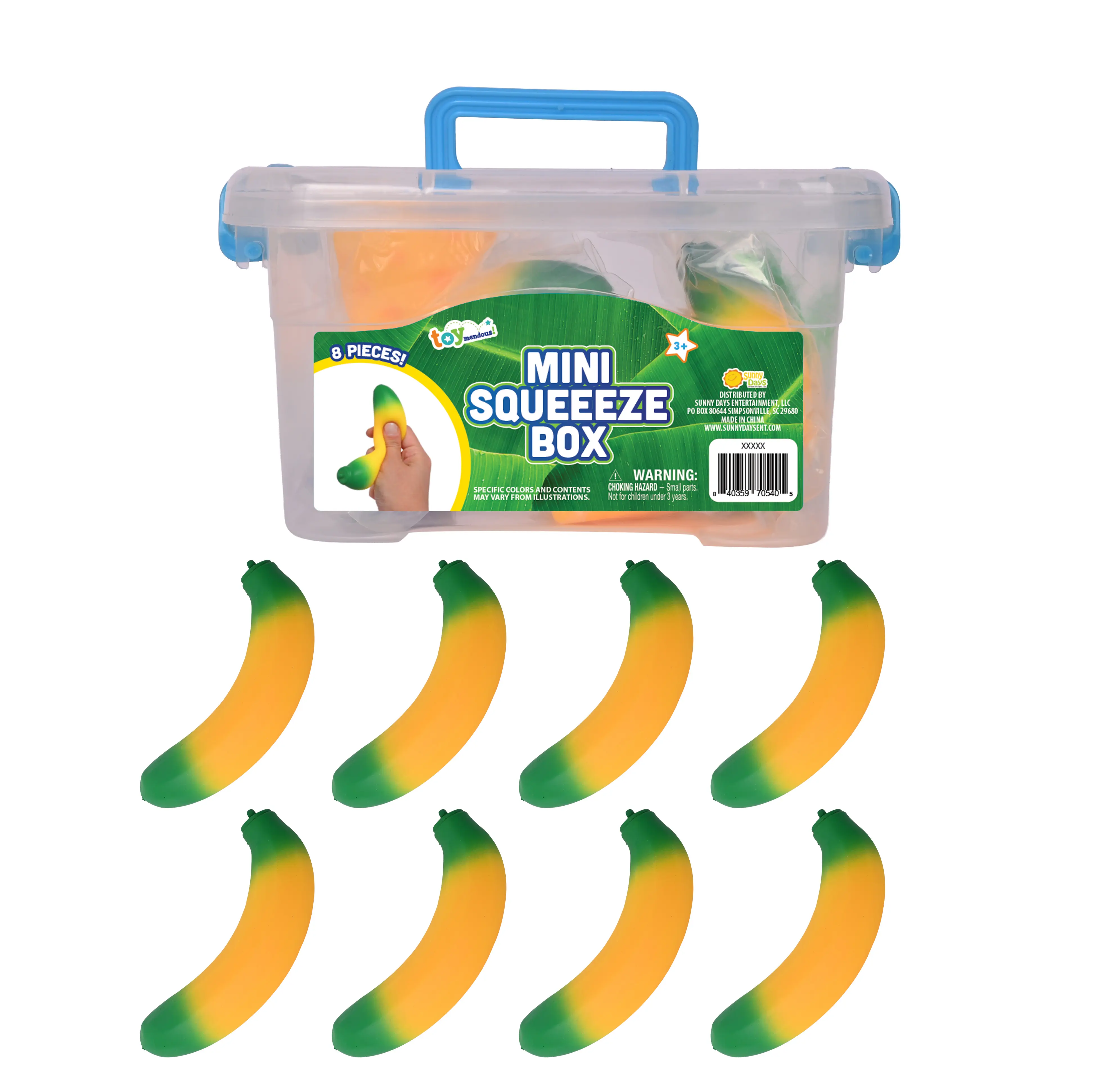 Mini Banana Fidget Box Squishy 8 Pieces with Storage Container Individually Wrapped for Party Favors Prize Box Classroom Rewards Trick or Treating