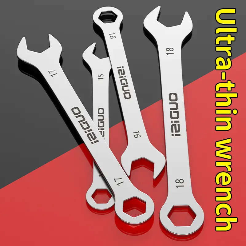 3mm Ultra-Thin Profile Metal Combination-Ring Wrench, 2-in-1 Multifunctional Hand Tool for Tight Spaces, DIY Maintenance, None