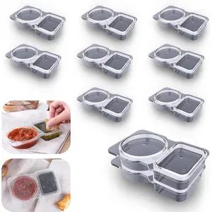 10 count Double Compartment Condiment Container with Lid Double Compartment Snack Containers Double Compartment Snack Containers for to-go Sauce, Sampling, Travel Snack (Transparent 10 count)
