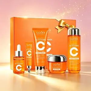 5X Vitamin C Facial Care Set 6-Piece Pack with Cleanser Toner Face Serum Cream & Eye Cream Gentle Skin Cleaning Care Travel Size Kit for Moisturizing, Brightening, Anti-wrinkle, Radiant Glow - Daily Skincare, Best Gift Daily,Thoughtful Gift for Mom