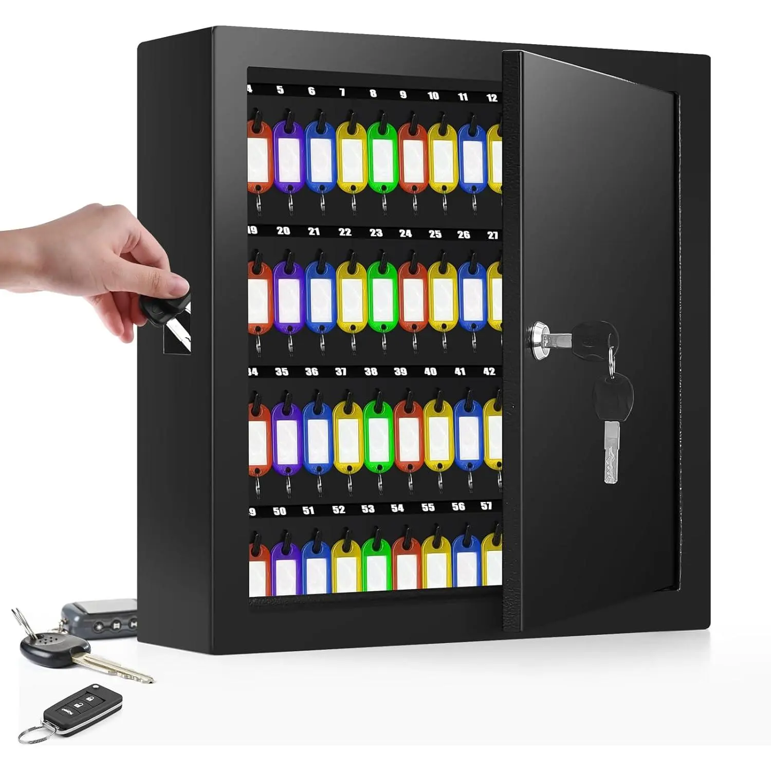 100  Key Cabinet, Anti- Key Lock Box with Key Tags, Adjustable Key Organizer Wall Safe for  Office House Garage Rental Business