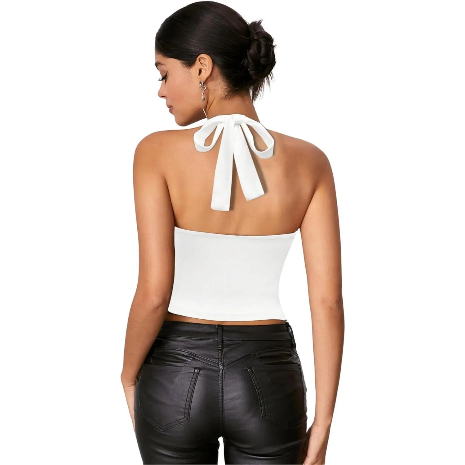 Women's Leopard Print Ruched Halter Crop Tops V Neck Tie Back Sleeveless Slim Fit Cami Tops Women's Leopard Print Ruched Halter Crop Tops V Neck Tie Back Sleeveless Slim Fit Cami Tops