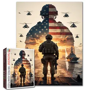 Tucocoo Patriotic Soldier American Flag Military 1000 Pieces Jigsaw Puzzle, navy ships helicopter sunset battlefield art, relaxing family game stress relief, brain challenge, wall decor, meaningful gift for adults seniors veterans 27.5x20inch(70x50cm)