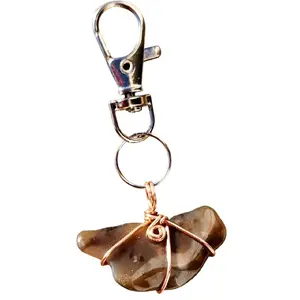 Moss Agate Keychain from Wyoming Rocky Mountains Polished Natural Stone with Copper Wrap for Emotional Balance & Focus