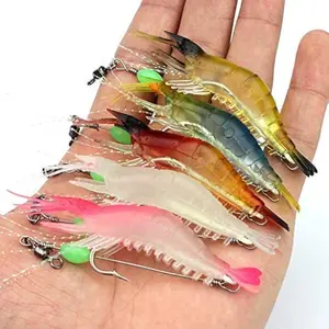 5 count Soft Luminous Shrimp Lure Set, 5 Colors Shrimp  with Hooks and Beads - Fishing Tackles for Freshwater and Saltwater Bass, Trout, Catfish, Salmon