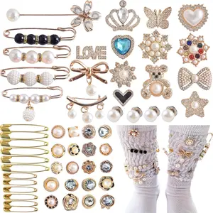 DIY Charms for Socks 55pcs Sock Charms Pins Bling Sock Jewelry Charms Gold Sock Charms Brooch Sock Accessories Charms Designer Safety Pin Charms for...
