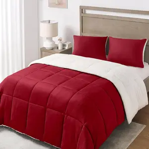 Queen Comforter Set - Luxury Fleece Comforter Sets for Queen Bed, Soft and Warm Queen Size Bedding Comforter Set for Winter, Red, 88"x88"