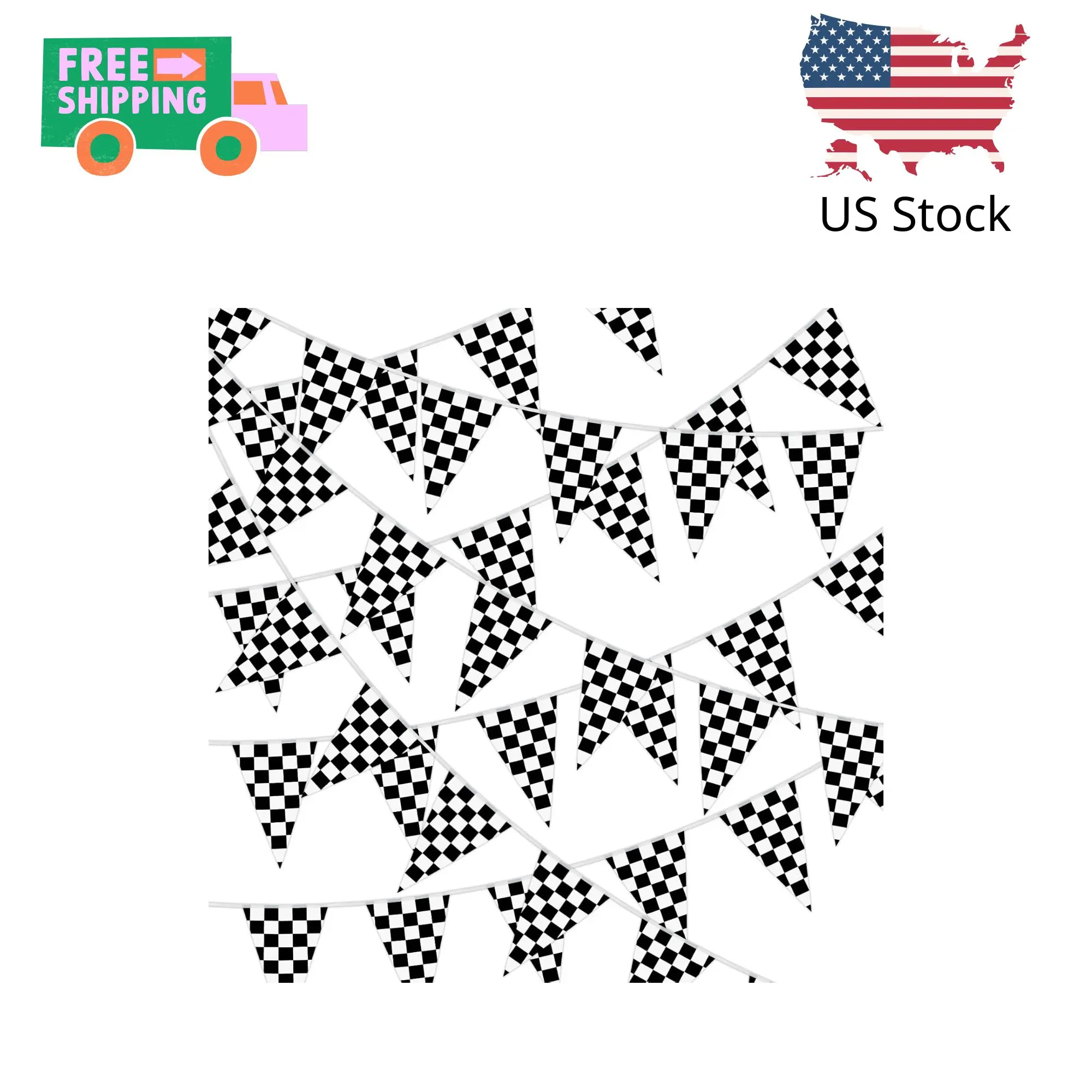 100 ft Black and White Checkered Flag Banner, 48Pcs