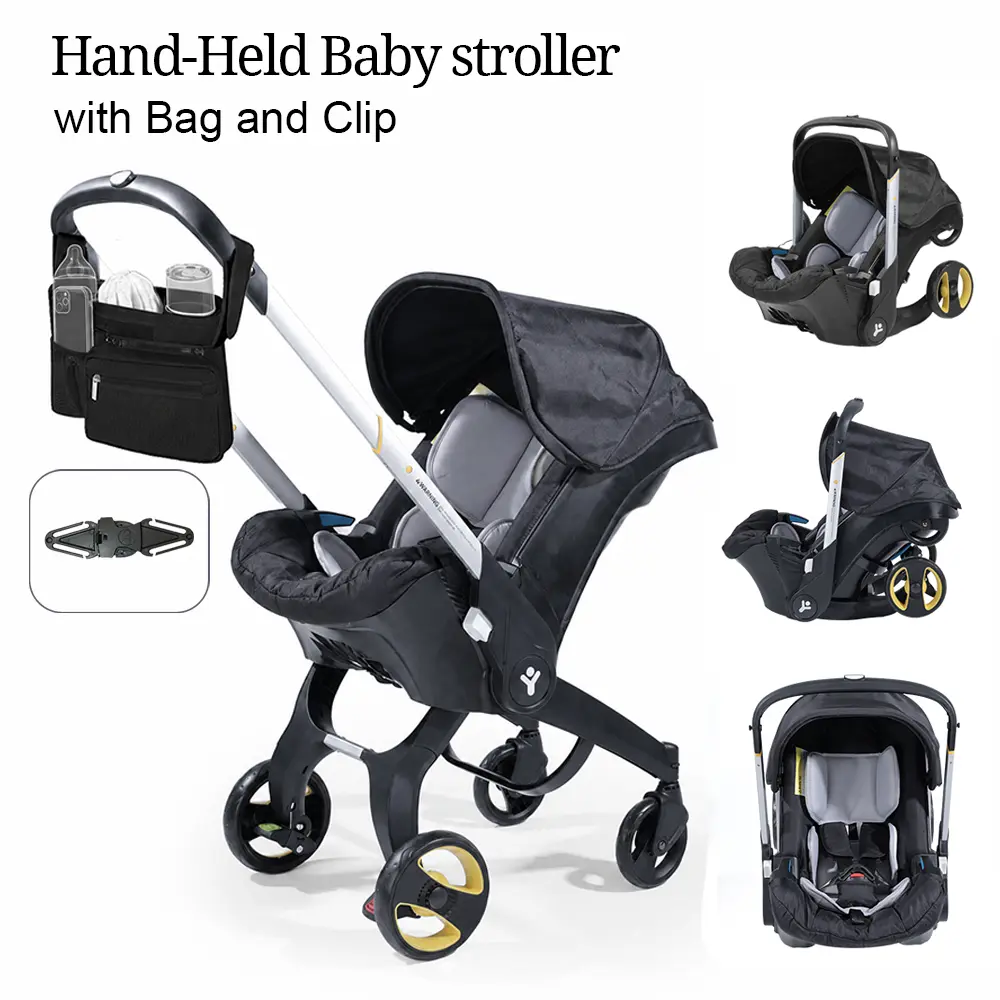 All-in-1 Convenience Baby Stroller - Foldable Lightweight All-Terrain 4-Wheel Pram with Bassinet, Reversible Convertible Design, Adjustable Handle, Base-Free Usage & Travel Bag (Black)