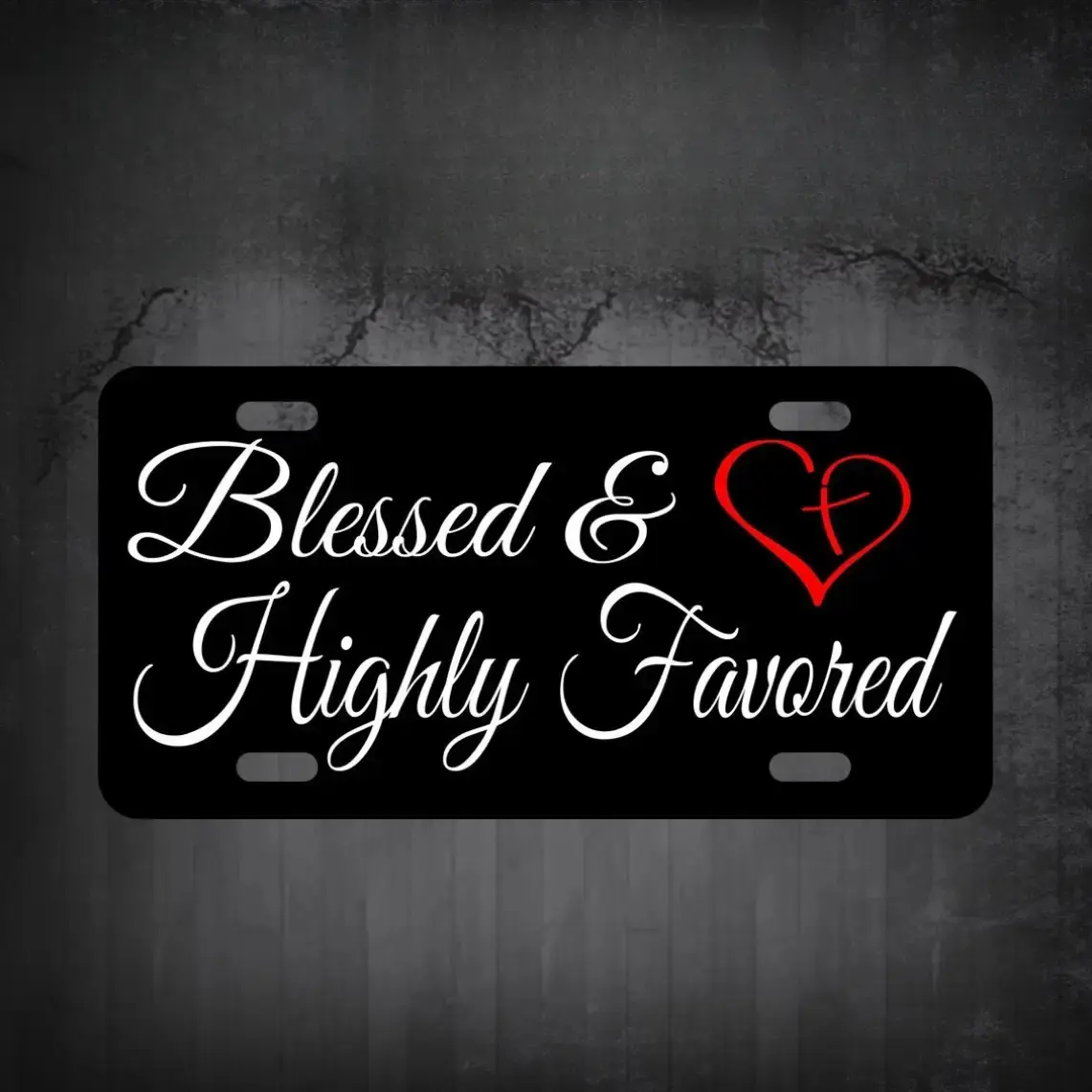Blessing & Grace Rectangular Aluminium License Plate Sign - 6x12 in Home Supplies, Stylish Black-Red Font, Pre-Drilled Holes for Easy Installation, Contemporary Specialty Plaque for Indoors Decor