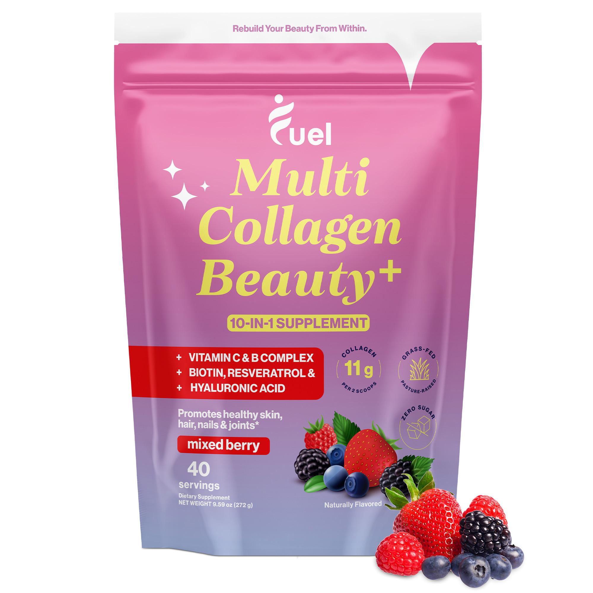 Fuel Multi Collagen Peptides Hydrolized ALL IN ONE Beauty Powder 10 Ingredients for Glowing Skin Healthy Hair & Nail Car