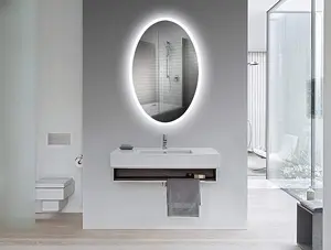 Rose LED Bathroom Mirror 24" x 36", Oval, Warm/Cool LED backlit, infrared sensor switch, dimmable, splash-proof, rust-proof