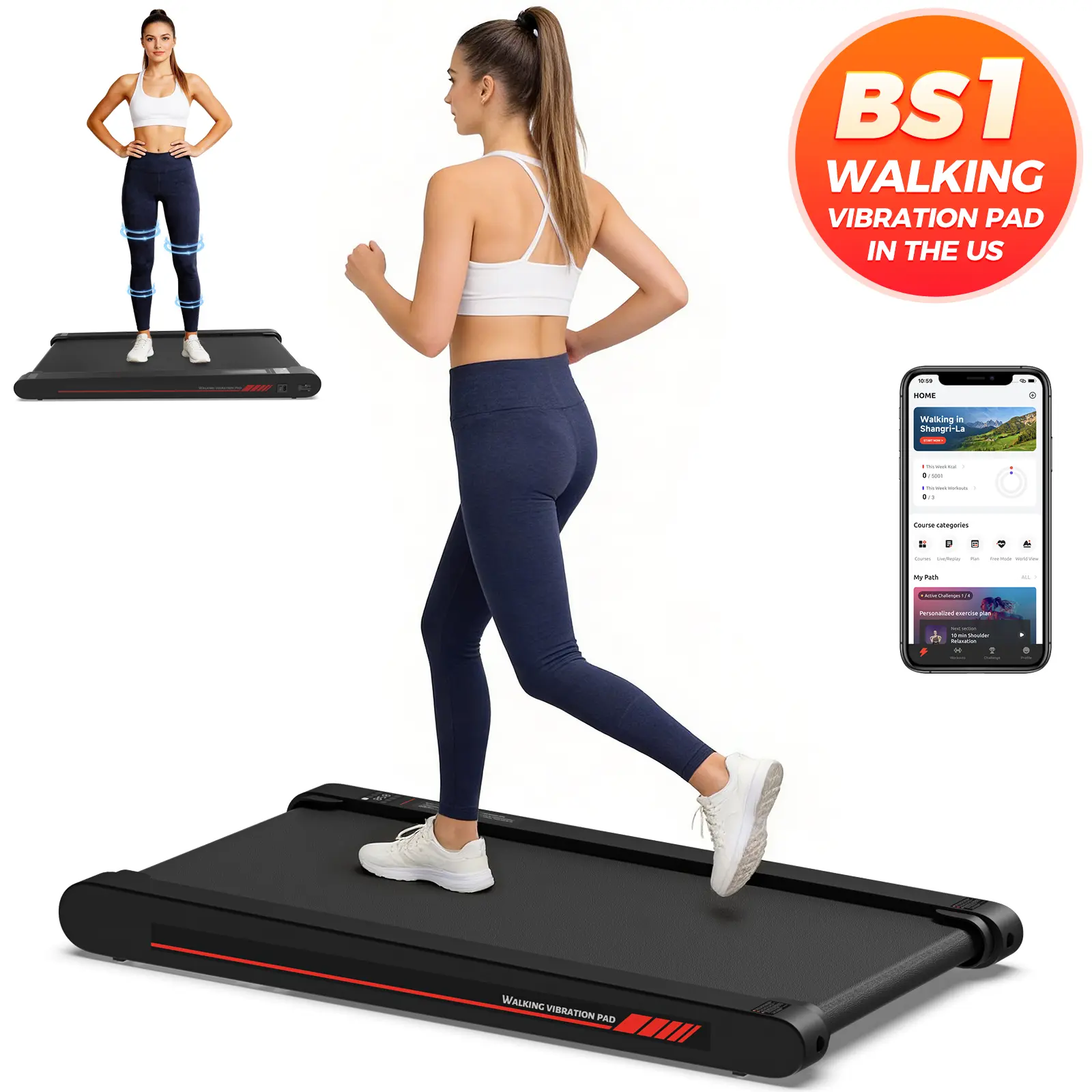P1 Walking Vibration Pad P1,Vibrating Plate, Remote Control & APP,  Lightweight Under Desk Treadmills For Home & Office,Servo Motor Technology,  3 in 1 Portable Walking Pad Treadmill, 22 Lbs Fitness Equipment -