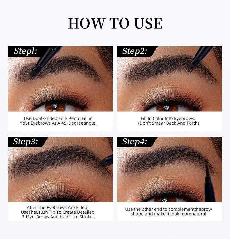 Vaakav Original 4D Brush Tip Waterproof Microblading Eyebrow Pen, 2-in-1 Dual-Ended, Natural Hair-Like Strokes, Long-Lasting Waterproof mini eyebrow pencil, long-lasting color, smudge-proof.