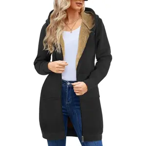 Women's Long Hoodies Tunic Winter Fleece Jackets Casual Zip up Hoodies Soft Sherpa Sweatshirts Warm Long Coats Womenswear Fashion