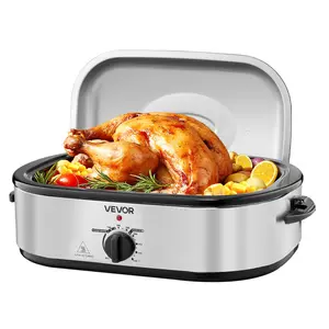 VEVOR Roaster Oven, 14QT Fast-Cooking Turkey Roaster, 150-450 Adjustable Temperature Electric Roasting Pan with Self-Basting Lid, Roasting Lift-Out Rack, Defrost Warm Function, Fits 18lb Turkey
