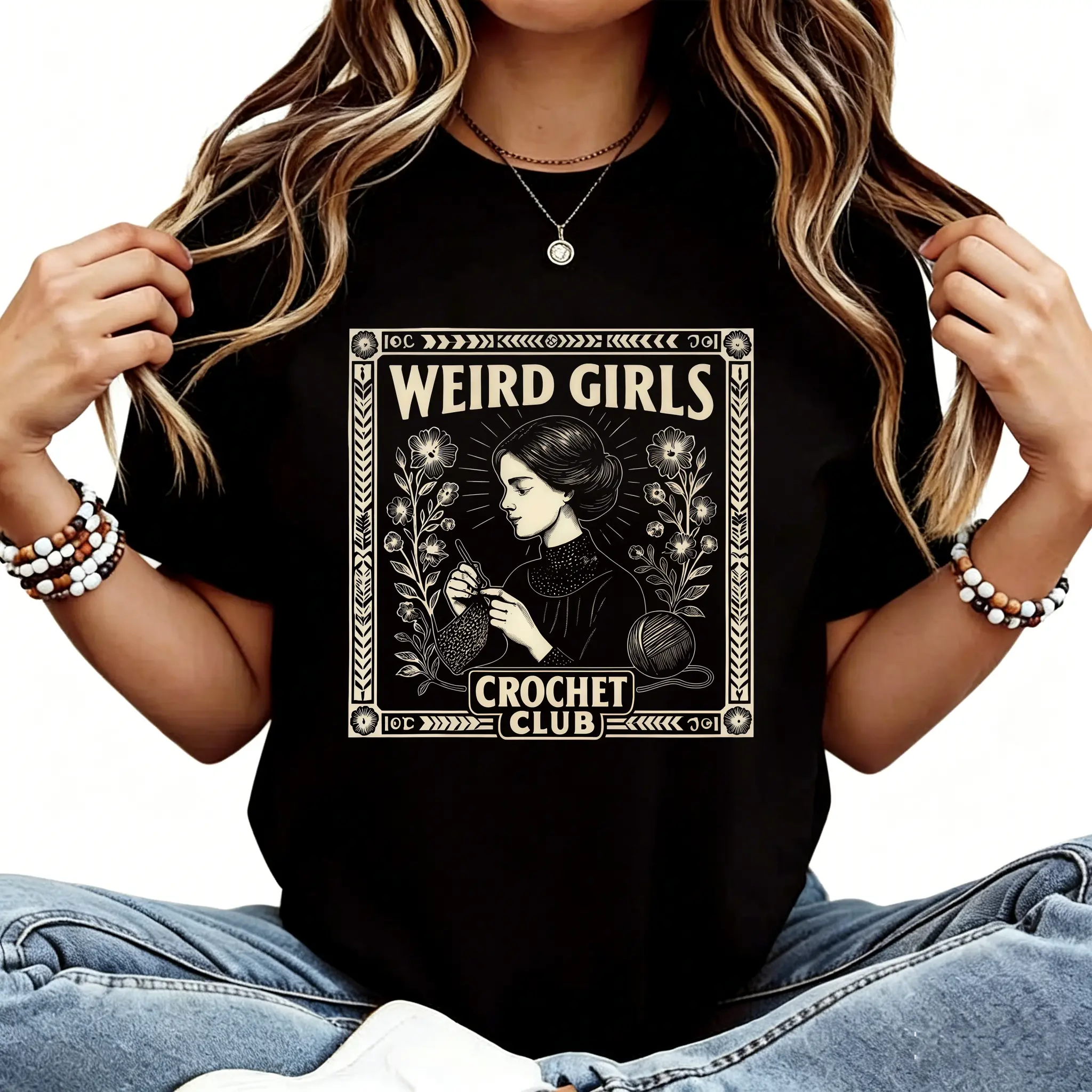 Weird Girls Crochet Club T-Shirt | Vintage style, Crochet shirt, Crochet club, gift for crocheter, crochet humor, alternative crochet