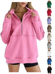 FISOEW Women's Half Zip Sweatshirts Fleece Stand Collar Long Sleeve Thumb Hole Oversized Pullovers with Pockets Overall Hoodie Casual Solid bistro hoodie ditch masked hoodie graphic hoodies hoodies for women zip up hoodies comfort hoodies spider hoodie