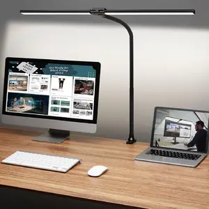LED Desk Lamp with Clamp, Eye-Caring Clip on Lights for Home Office, 3 Modes 10 Brightness, Long Flexible Goose-Neck, Metal, Swing Arm Architect Task Table Lamps with USB Adapter, Black