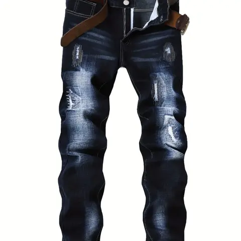 Men's Straight Leg Jeans with Embroidery Design, Embroidered Casual Jeans, Comfortable Casual Pants for Daily Wear, Stylish Fashion Bottoms Suitable All Seasons