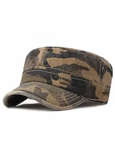 Washed Outdoor Military Cadet Army Caps Unique Design Vintage Flat Top Hat Adjustable Caps