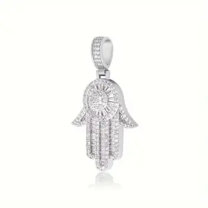 [1pc Fatima Hands Necklace] 1pc Synthetic Zirconia Fatima Hands Unisex Hip Hop Necklace |     For Men and Women, Wedding Anniversary Birthday Gift
