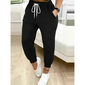 Plus Size Women's Solid Color Drawstring Waist Jogger Pants