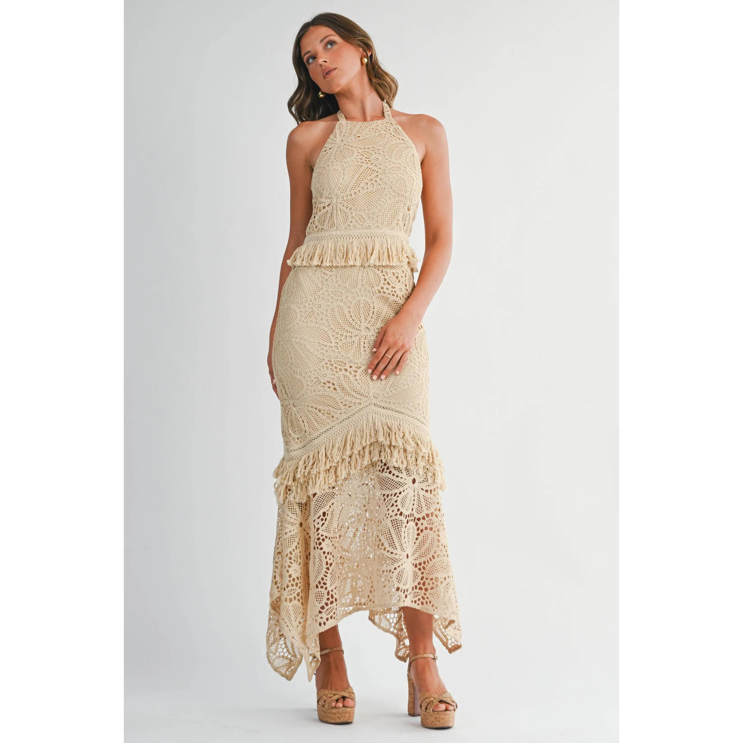 Handcrafted Crochet Fringe Maxi Dress