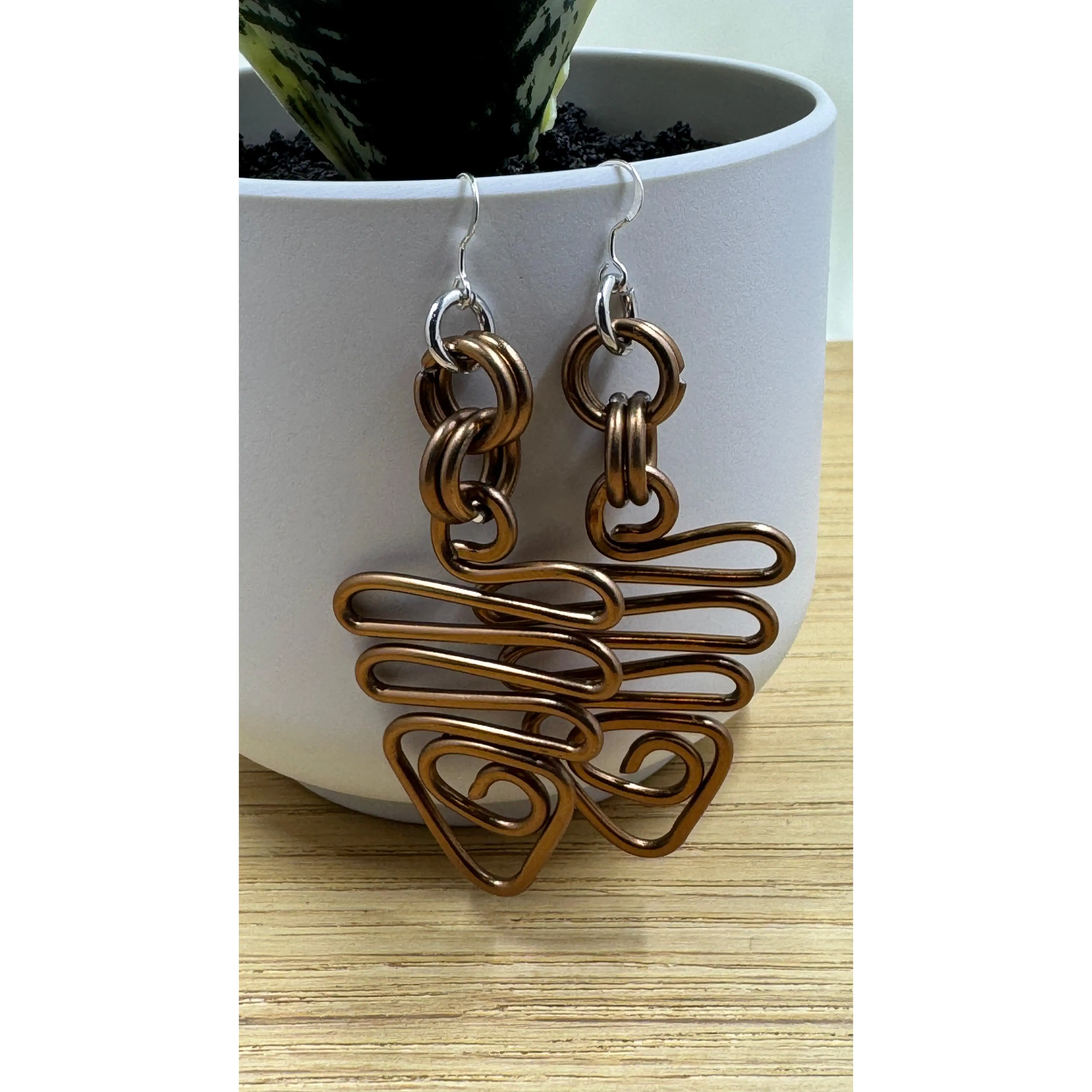 Copper Colored Aluminum Wire Earrings with sterling silver ear wire