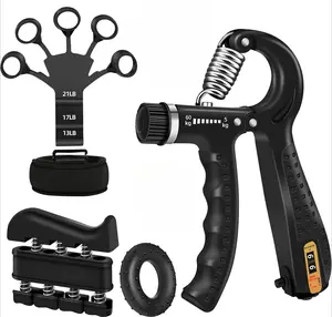 Grip Strength Trainer (4 Pack) Hand Exerciser Set, Finger Strengthener, Stretcher, Grip Ring, Stress Ball for Muscle Building, Home Gym & Injury Recovery grip