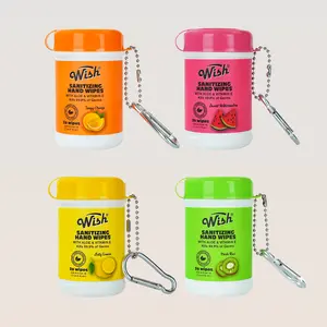 Wish Portable Sanitizing Hand Wipes | 4-Scent Variety Pack | Travel Wet Wipes Travel Size Sanitizing Wipes - Fruity Fresh 4-Pack (20ct each)