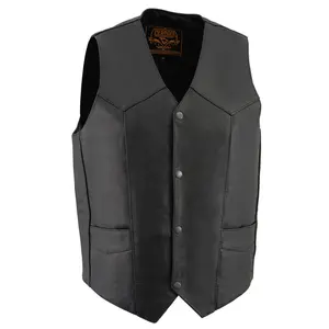 Milwaukee Leather Men's Premium Leather Western Style V-Neck Motorcycle Rider Vest with Front Snap Closure |LKM|ML|SH