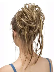 Messy Bun Hair Piece, Curly Hair Bun Extensions with Straight Tails, Synthetic Hair Scrunchies Ponytail Hairpieces for Women, Synthetic Soft Hairpieces