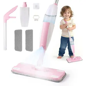 Kids Pink Spray Mop Real Working Water-Spraying Toy Montessori Mini Mop with 2 Microfiber Washable Pads Toddler Cleaning Set for Floor Christmas Birthday Gifts for Age 3 to 8