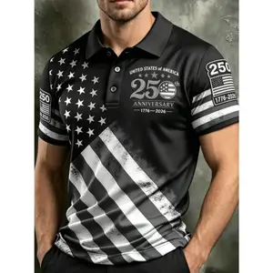 250th Anniversary American Flag Polo Shirt, Patriotic Usa Flag Polo, America 250 Years Short Sleeve Golf Shirt