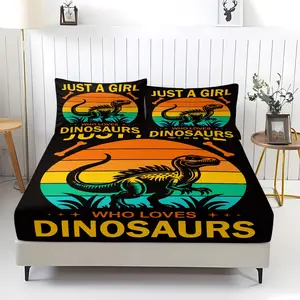 3 Pcs Retro Clashing Dinosaur Fitted Sheet Set, Bedsheet Sets, Dinosaur Lovers Bedding Set, Bedding Supplies, Printed with Colorful and Cute Animals, Soft and Durable Microfiber Material, Gift for Boys And Girls, Includes Sheets and Pillowcases, No Filler