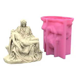 YI Retro Pieta Statue Silicone Resin Mold Statue Candle Making Mold Clay Soap Mould Silicone Statue Ornaments Resin Mould