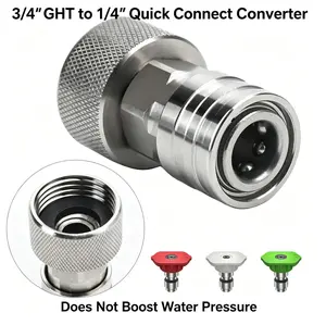 [Does Not Boost Water Pressure]Summervibes POHIR Garden Hose Adapter, 3/4" GHT to 1/4" Quick Connect Converter, Stainless Steel Connector Fitting, Tool-Free Install, Leak-Proof Garden Hose Connectors