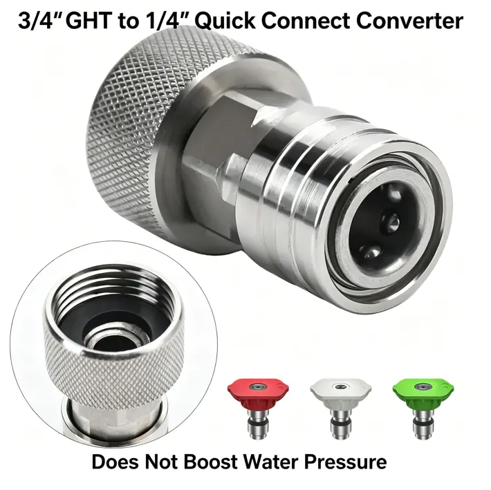 [Does Not Boost Water Pressure]Summervibes POHIR Garden Hose Adapter, 3/4" GHT to 1/4" Quick Connect Converter, Stainless Steel Connector Fitting, Tool-Free Install, Leak-Proof Garden Hose Connectors