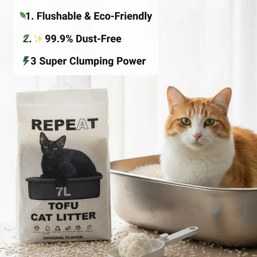 high quality Natural Clumping Tofu Cat Litter 5.5lb/88oz cat litter, Flushable, Clumping, Dust Free, Natural Eco Friendly Pellets, original flavor