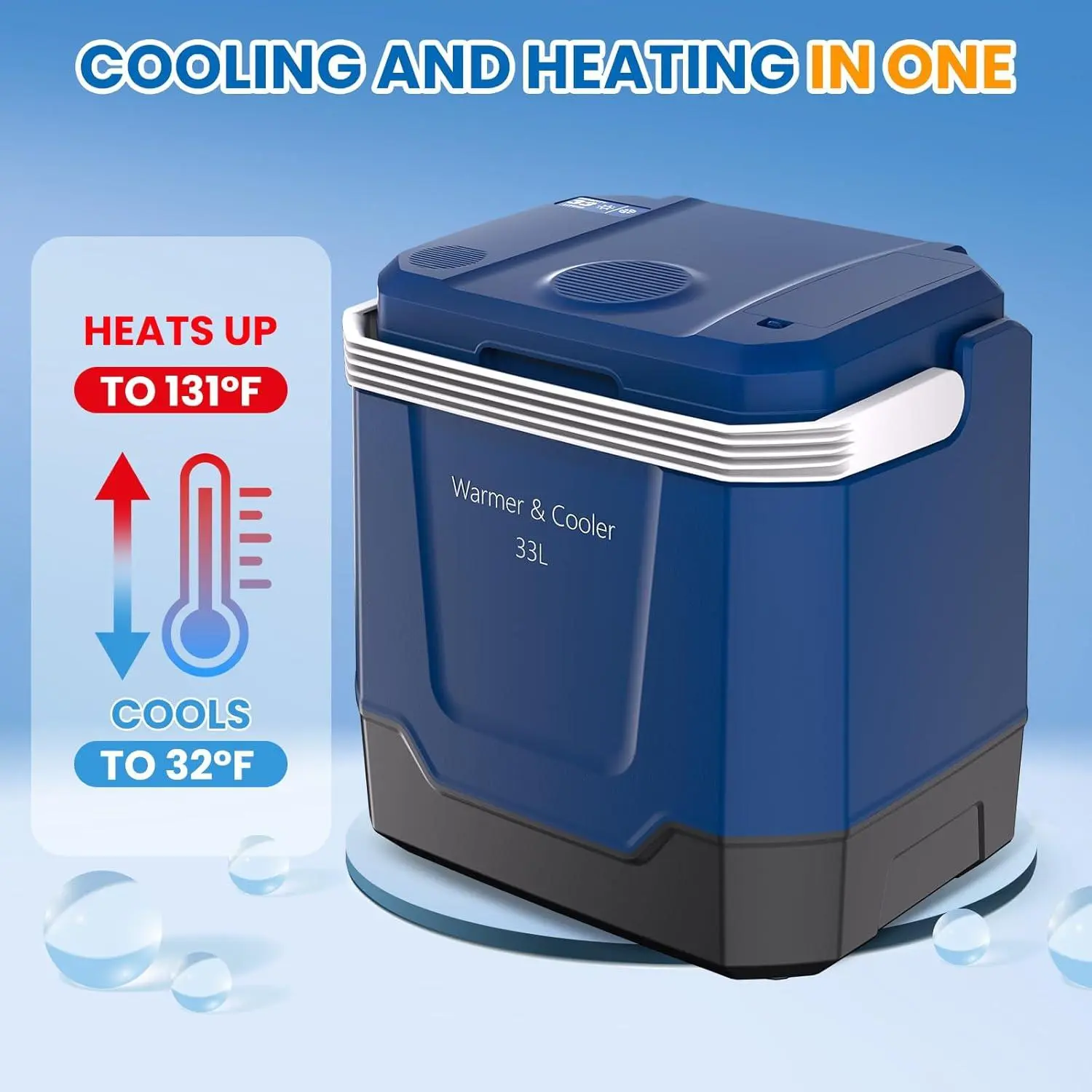 35 Quart (33 L) Electric Cooler & Warmer, Portable Car Refrigerator with Automatic Locking Handle, 12V Car Cooler for Vehicle & 110V AC Home Power Cord, Plug in Coolers,Blue Household Appliances