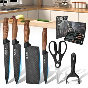 6PCS Kitchen Chef Knife Set, Slicing Knife, Scraper And Scissors, High Carbon Stainless Steel Super Sharp, with Anti-stick Ergonomic Wooden Handle, Professional Chef's Knife Set, Suitable for Family Travel, Gift Box Set#Summervibes