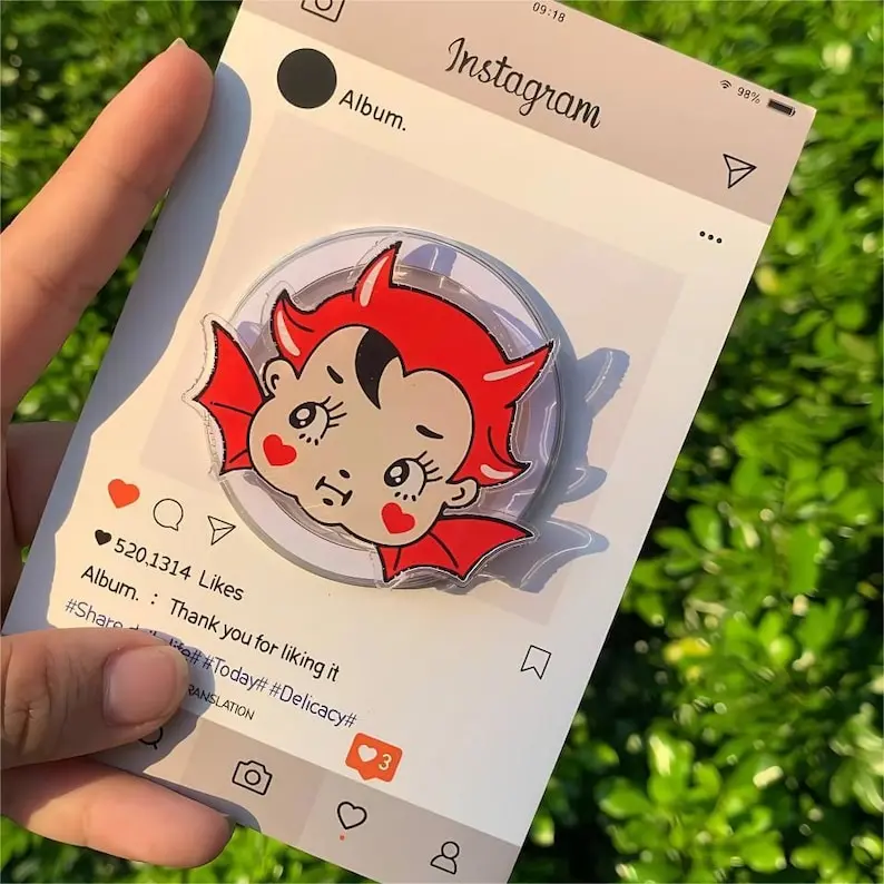 Devil Kewpie Baby MagSafe Phone Grip — Cute Kawaii Halloween Magnetic Holder, Spooky Creepy Cute Gift for iPhone 15 14 13 Gothic Aesthetic