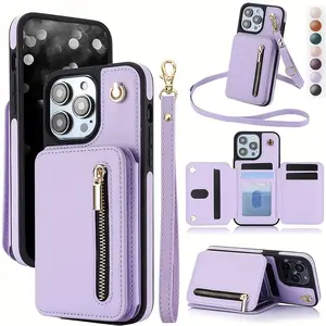 Zipper wallet with wristband for iphone case，Crossbody Faux Leather Back Case for iPhone 17 16E 16 15 14 13 12 Mini 11 Pro X XS Max Plus 5G 2022 2020 Zipper Lanyard Wallet Card Slot Magnetic Stand Phone Cover phone cases women mobile wallet Phone Pouch