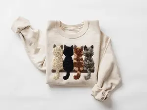 Printed Christmas Cat Sweatshirt, Cat Sweater, Cute Women's Shirt, Cats Lover Gift, Christmas Kitten Tee, Winter Cat Crewneck, Cat Owner Hoodie